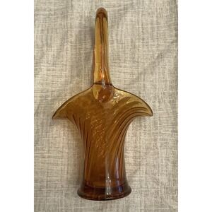 Imperial Twisted Optic Glass Basket 11in Amber Ribbed Vintage Art Glass